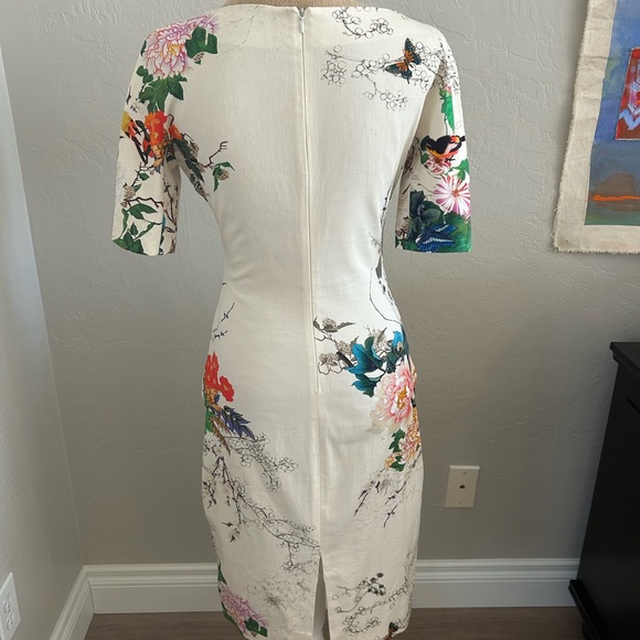 Zara Asian Floral Print Ivory Sheath Dress Size S - Picture 5 of 9